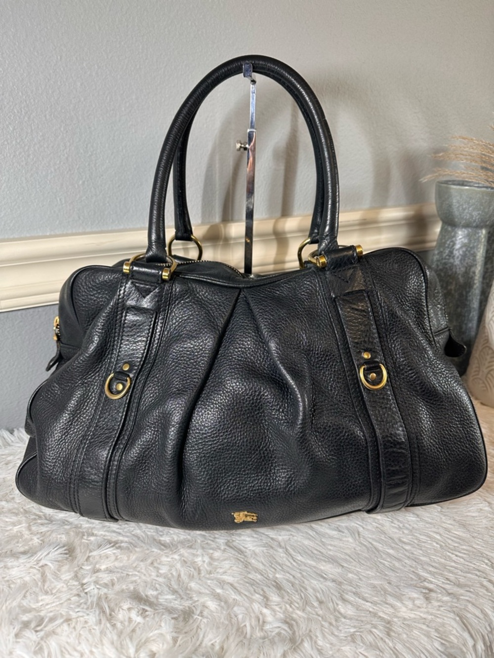 BURBERRY Black Pebbled Leather Bag with Gold hardware. Oversized work/travel